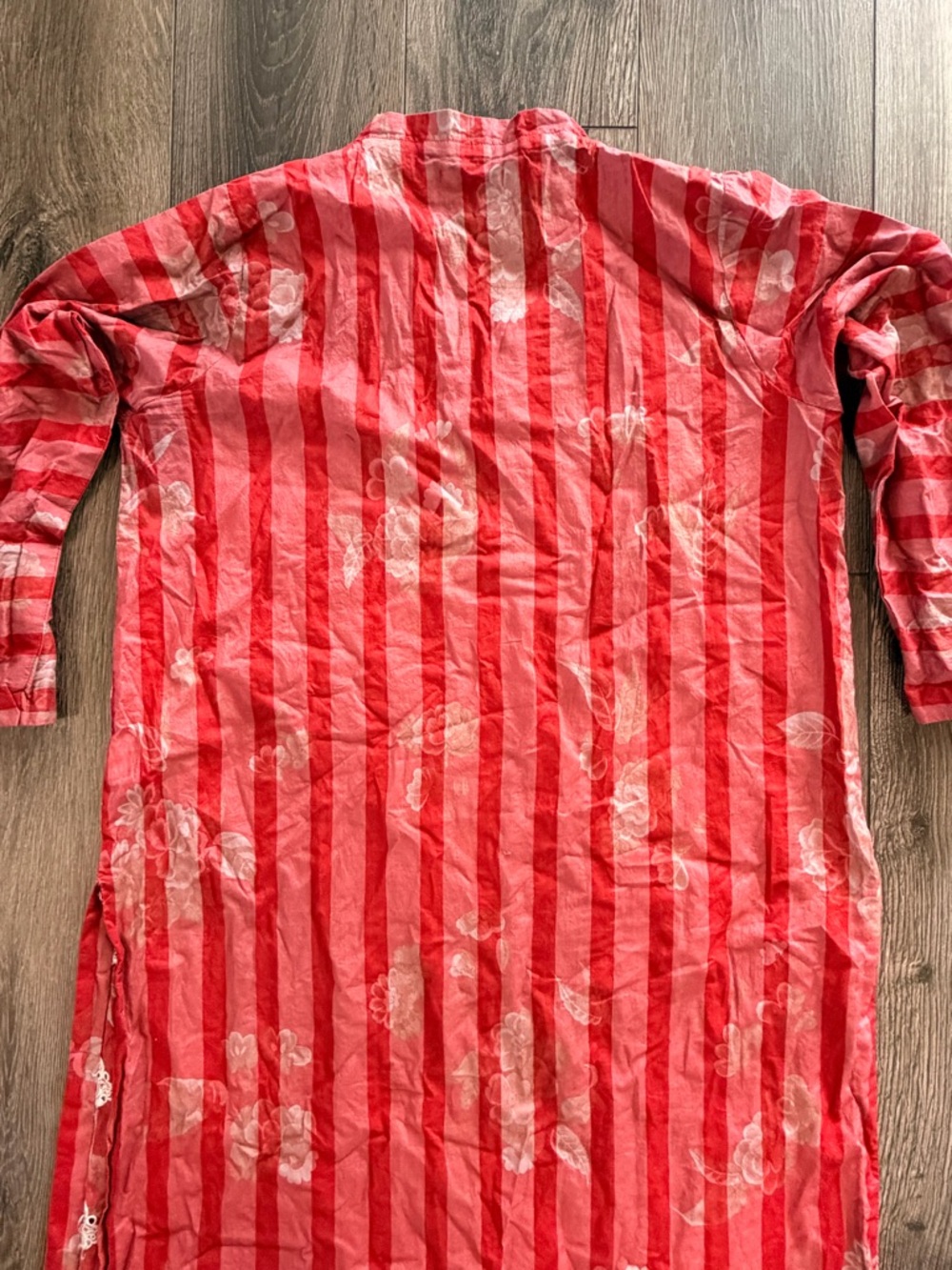 Baroque Embroidered Striped Cotton Kurta Tunic Dress Red White Size Large Boho - Picture 8 of 13